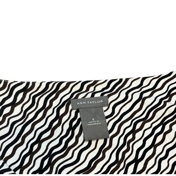 Ann Taylor Sheath Dress Faux Wrap Women's Size 8 Black Brown Pattern Geometric - Picture 3 of 9